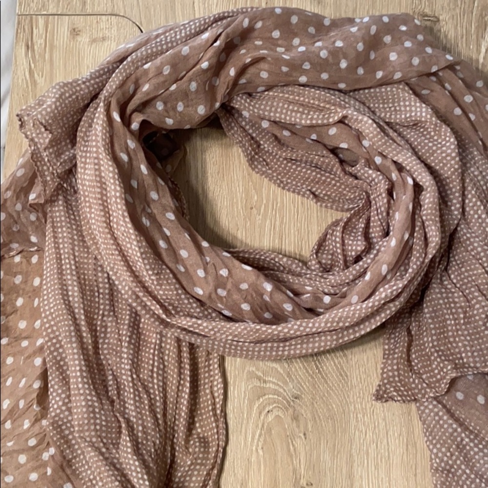 Tan & white polka dot scarf